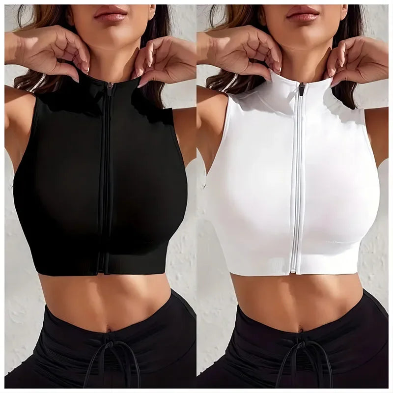 2-piece Set Zipper Vest